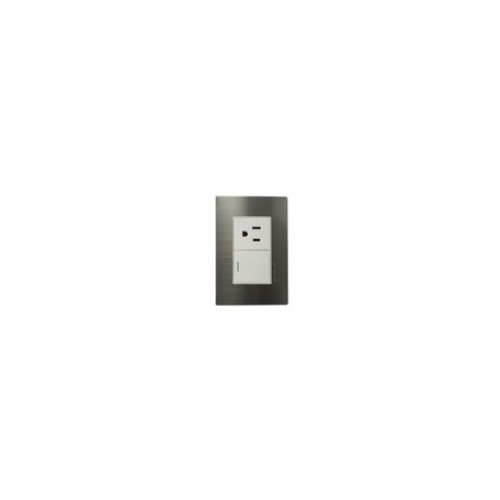 Placa Solaris acero inox. c/ bco 1 apagador 1 contacto