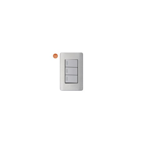 Placa Solaris acero inox.c/gris 3 apagadores senc. 3al-3gr