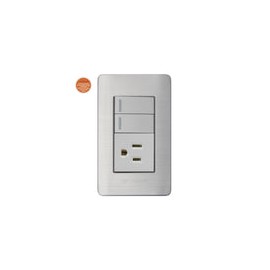 Placa Solaris acero inox.c/gris 2 apag.+ contacto p.
