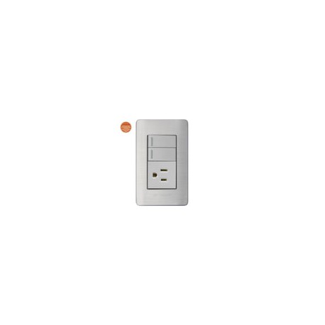 Placa Solaris acero inox.c/gris 2 apag.+ contacto p.