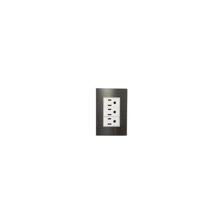 Placa Solaris acero inox. c/ bco 3 contactos