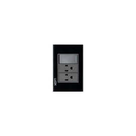 Placa Lucek crystal c/2 contactos y 1 apagador negro/negro