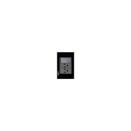 Placa Lucek crystal c/2 contactos y 1 apagador negro/negro