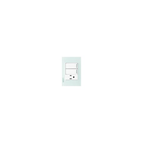 Placa Lucek crystal c/2 apagadores y 1 contacto blanco/blanc