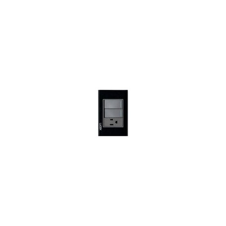 Placa Lucek crystal c/2 apagadores y 1 contacto negro/negro