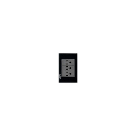 Placa Lucek crystal c/3 contactos negro/negro