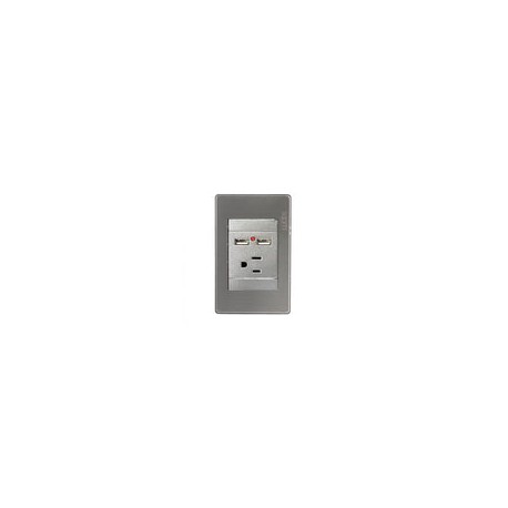 Placa Lucek metal 1 contacto 2 usb plata